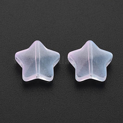 ツートン透明スプレー塗装ガラスビーズ  スター  ライトブルー  12.5x13x5mm  穴：1mm&nbsp;GLAA-T022-25-C07