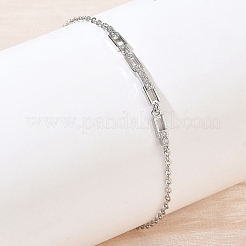 Brass Micro Pave Clear Cubic Zirconia Rectangle Link Bracelets&nbsp;KK-CBA6980-15P
