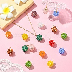 手作りのナイロンワイヤーガラスビーズペンダント、ガラスパールラウンドビーズ付き  ミックスカラー  18.5x16x16mm  穴：3x3.5mm&nbsp;PALLOY-CJ00105