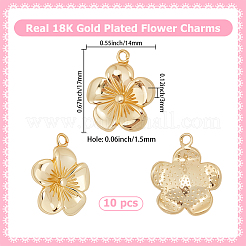 真鍮製ペンダント10個  花のチャーム  長持ちメッキ  ニッケルフリー  18KGP本金メッキ  17x14x3mm  穴：1.5mm&nbsp;KK-BBC0024-03