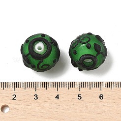手作りランプワークビーズ  花の丸  濃い緑  436mm  約25個/連&nbsp;LAMP-R001-01D