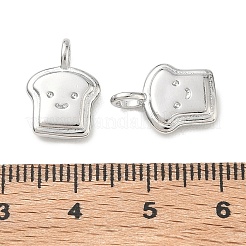 真鍮製チャーム  笑顔のチャームが付いたトースト  プラチナメッキ  15x10.5x3mm  穴：3x2.5mm&nbsp;KK-K351-78P