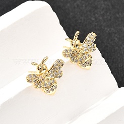 Bees Brass Micro Pave Clear Cubic Zirconia Stud Earrings&nbsp;EJEW-A135-08G