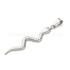 304ステンレスペンダント  スネークチャーム  変色防止  ステンレス鋼色  44.5x8.5x2mm  穴：7x3mm&nbsp;STAS-Z126-08P