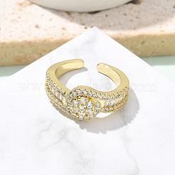 Brass Micro Pave Clear Cubic Zirconia Open Cuff Rings&nbsp;RJEW-G336-02G