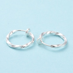 女性用電気メッキ真鍮ツイストチューブラーフープピアス  銀  15x4mm  ピン：0.7mm&nbsp;EJEW-G299-01A-S