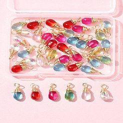 40個5色透明ガラスチャーム  環境にやさしい丸銅線を使用  ティアドロップ  ミックスカラー  13.5x6x5mm  穴：1.5mm  40個/セット&nbsp;PALLOY-FS00023