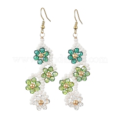 Flower Glass Seed Beaded Dangle Earrings&nbsp;EJEW-MZ00775-02