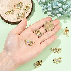 真鍮マイクロパヴェキュービックジルコニアと樹脂ペンダント2個（2色）  ひまわりチャーム  18KGP本金メッキ  カドミウムフリー＆ニッケルフリー＆鉛フリー  ミックスカラー  26.5x16.5x4mm  穴：4x3mm  1pc /カラー&nbsp;KK-YW0004-47