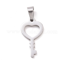 変色しない304ステンレススチールペンダント  ハートキー  ステンレス鋼色  30x16x2mm  穴：9x5mm&nbsp;STAS-D188-05P