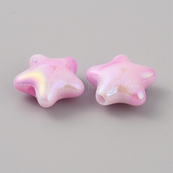 UVメッキアクリルビーズ  虹色の  ツートン  スター  パールピンク  20x22x10.5mm  穴：3.2mm&nbsp;OACR-TAC0003-06E
