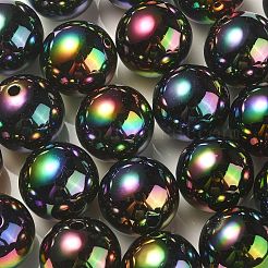 UVメッキレインボー虹色アクリルビーズ  ラウンド  ブラック  17.5x17mm  穴：2.8mm&nbsp;X-PACR-E001-04B