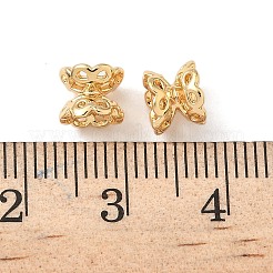 真鍮ダブルビーズキャップ  ラックめっき  ニッケルフリー  花  18KGP本金メッキ  6.5x5.5mm  穴：1.4mm&nbsp;KK-C099-11G