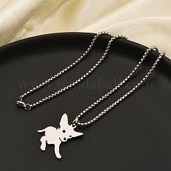 201 Stainless Steel Laser Cut Puppy Dog Pendant Box Chain Necklaces for Women Men&nbsp;NJEW-Q004-01P