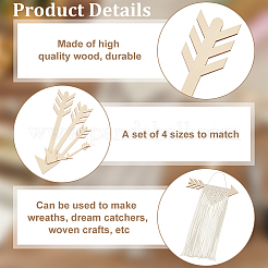 未加工の木材チップ  DIY クラフト ペインティング  矢印  98~327x22~65x4mm  4個/セット&nbsp;DIY-WH0656-19A