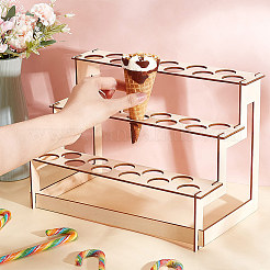 3-Tier Wooden Ice Cream Cone Display Risers&nbsp;ODIS-WH0017-090
