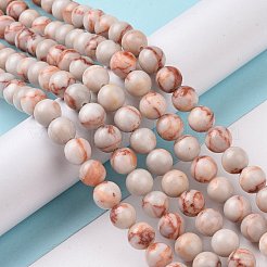 天然の赤いネットストーンビーズ連売り  ラウンド  オレンジ  8mm  穴：1mm  約46個/連  15.1インチ&nbsp;G-F352-8mm