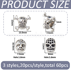 60Pcs 3 Style Tibetan Style Alloy Beads&nbsp;FIND-FH0011-88