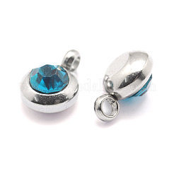 Trendy Original Color 304 Stainless Steel Grade A Rhinestone Flat Round Charm Pendants&nbsp;RB-M030-06E