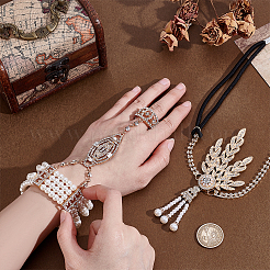 1Pc Alloy Rhinestone Mittens Multi-strand Bracelets & 1Pc Zinc Alloy Rhinestone & ABS Pearl Headbands Sets for Women&nbsp;SJEW-PH0001-31