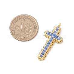 電気メッキガラスチャーム  クロスチャーム  合金とシードビーズ  多面カット  藤紫色  40x29x7mm  穴：1.8mm&nbsp;PALLOY-MZ01132-03