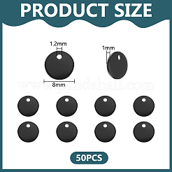 304ステンレススチールペンダント50個  空白のスタンピングタグ  フラットラウンド  ブラック  8x1mm  穴：1.2mm&nbsp;STAS-UN0060-79
