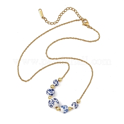 Floral Printed Round Handmade Porcelain Graduated Beaded Necklaces&nbsp;NJEW-JN06439