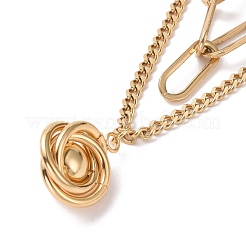PVD Vacuum Plating 304 Stainless Steel Double Chains Multi Layered Necklace with Plastic Pearl Flower Charm for Women&nbsp;STAS-E155-20G