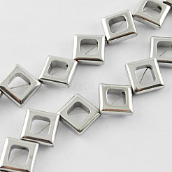 非磁性合成ヘマタイトビーズ連売り  グレードA  菱形  マルチカラーメッキ  13x13x2mm  穴：1mm  約24個/連  15.5インチ&nbsp;G-Q886-13x13mm-M