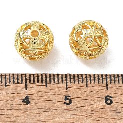 真鍮ビーズ  幸運のコイン模様が入った中空の丸い形  長持ちメッキ  ラックめっき  鉛フリー＆カドミウムフリー  18KGP本金メッキ  9.5x10mm  穴：1.6mm&nbsp;KK-CBA6305-13G-D