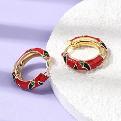 唐辛子模様の真鍮製エナメルフープピアス  ラックめっき  長持ちメッキ  カドミウムフリー＆鉛フリー  18KGP本金メッキ  ミックスカラー  19.5~20x5mm&nbsp;EJEW-G471-02G