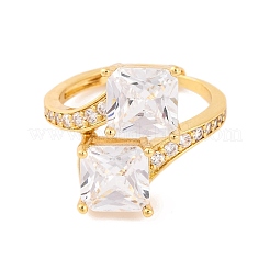 Square Brass Micro Pave Clear Cubic Zirconia Adjustable Rings&nbsp;RJEW-U009-03B-G