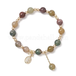 3Pcs Natural Aquamarine & Rose Quartz & Amethyst & Indian Agate & White Jade Imitation Morganite Round Beaded Bracelets&nbsp;BJEW-JB11933
