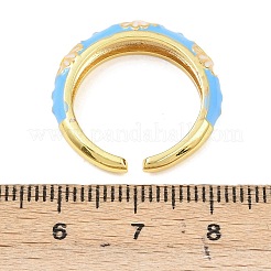 女性用真鍮オープンカフリング  エナメル  花  ゴールドカラー  ミックスカラー  5mm  内径: 調節可能&nbsp;RJEW-K305-03B-G