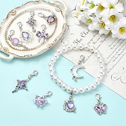 星、月、蝶、涙滴型の合金＆樹脂製ペンダント装飾品（10種類）10個  カニカン付き  プラチナ  ミックスカラー  29~43mm  1個/スタイル&nbsp;HJEW-YW00569