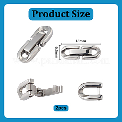 変色しない304ステンレススチール製折りたたみ式留め具2個。  オーバル  ステンレス鋼色  18x6.5x3mm  穴：2.5x2.5mm&nbsp;STER-PH0004-07