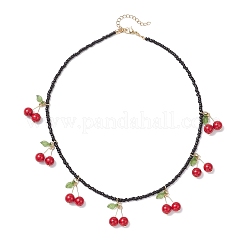 Natural Dyed Mashan Jade Red Cherry Pendant Glass Seed Beaded Necklaces for Women&nbsp;NJEW-TA00211-02