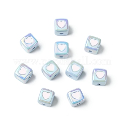 不透明アクリルエナメルビーズ10個  ハートを持つキューブ  ピンク  12x12x12mm&nbsp;ACRC-FS0001-02B