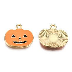 ライトゴールドメッキ合金チャーム  エナメル  カボチャのハロウィーンのカボチャのちょうちん  ハロウィン  ライトサーモン  16x18x2.5mm  穴：2mm&nbsp;X-ENAM-T009-25