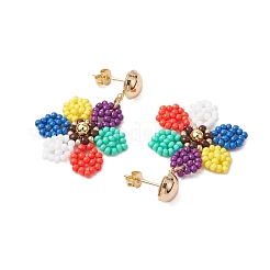 Glass Seed Bead Flower Dangle Stud Earrings for Women&nbsp;EJEW-MZ00268