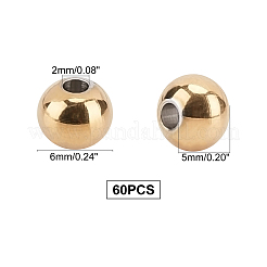 304ステンレススチールスペーサービーズ  ロンデル  ゴールドカラー  6x5mm  穴：2mm  60個/箱&nbsp;STAS-UN0011-52G
