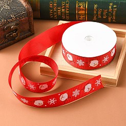 クリスマスプリントのポリエステル製グログランリボン 1 ロール  サンタクローススノーフレークフラットリボン  レッド  1インチ（25mm）  約20.00ヤード（18.29m）/ロール&nbsp;OCOR-YW0001-05C