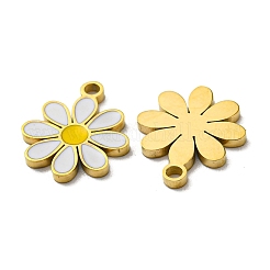 304ステンレススチールエナメルチャーム  デイジーチャーム  ホワイト  14KGP本金メッキ  13x11x1mm  穴：1.4mm&nbsp;STAS-L022-016G