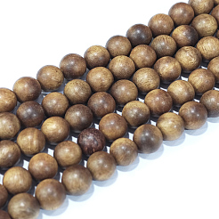 天然石白檀ウッドビーズ連売り  ラウンド  オリーブ  8mm  穴：1.2mm  約51個/連  15.9インチ（40.5cm）&nbsp;X-WOOD-F008-02-C