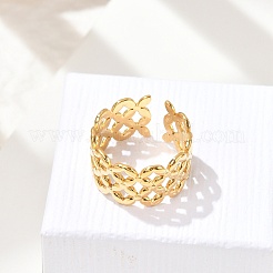 Flower 304 Stainless Stee Open Cuff Rings for Women&nbsp;RJEW-Q006-03E-G