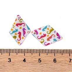 天然淡水シェルのペンダント  タツノオトシゴのプリント菱形チャーム  カラフル  21x14x2mm  穴：1.2mm&nbsp;BSHE-S304-19H