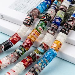 コラム手作りミッレフィオーリガラスビーズ  ミックスカラー  11~12x10mm  穴：1.5mm  約32個/連  14.9インチ&nbsp;LK-R004-12