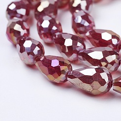 電気メッキガラスビーズセット  ABカラーメッキ  多面カットティアドロップ  暗赤色  15x10mm  穴：1mm  50個/連  27.1インチ&nbsp;X-EGLA-D015-15x10mm-28