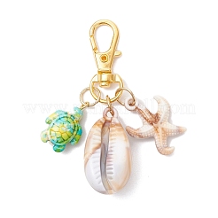 5個 5色アクリルシェル＆合成ターコイズタートルペンダント装飾  バッグ装飾用の合金留め具チャーム  ゴールドカラー  65mm  1pc /カラー&nbsp;HJEW-JM03876-02