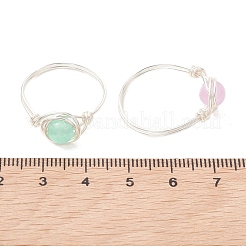 天然セレナイトで染めた指輪  ラウンド  銅線を巻いたリング  銀  8.5mm  内径：18mm&nbsp;RJEW-JR01017-02